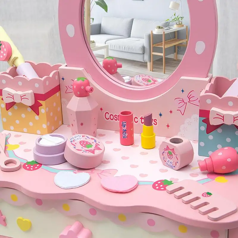 Girls Makeup Vanity Set Children Vanity Hair Salon Toy Simulation Makeup Table With Mirror Princess Makeup Pretend Toy For Girls 2