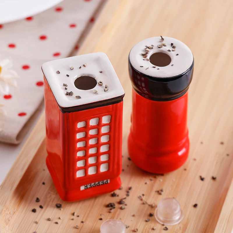 2-Piece Ceramic Spice Jar Set in Telephone Booth and Postbox Shapes Practical Pepper and Sea Salt Jars for Kitchen spice jar,seasoning jar