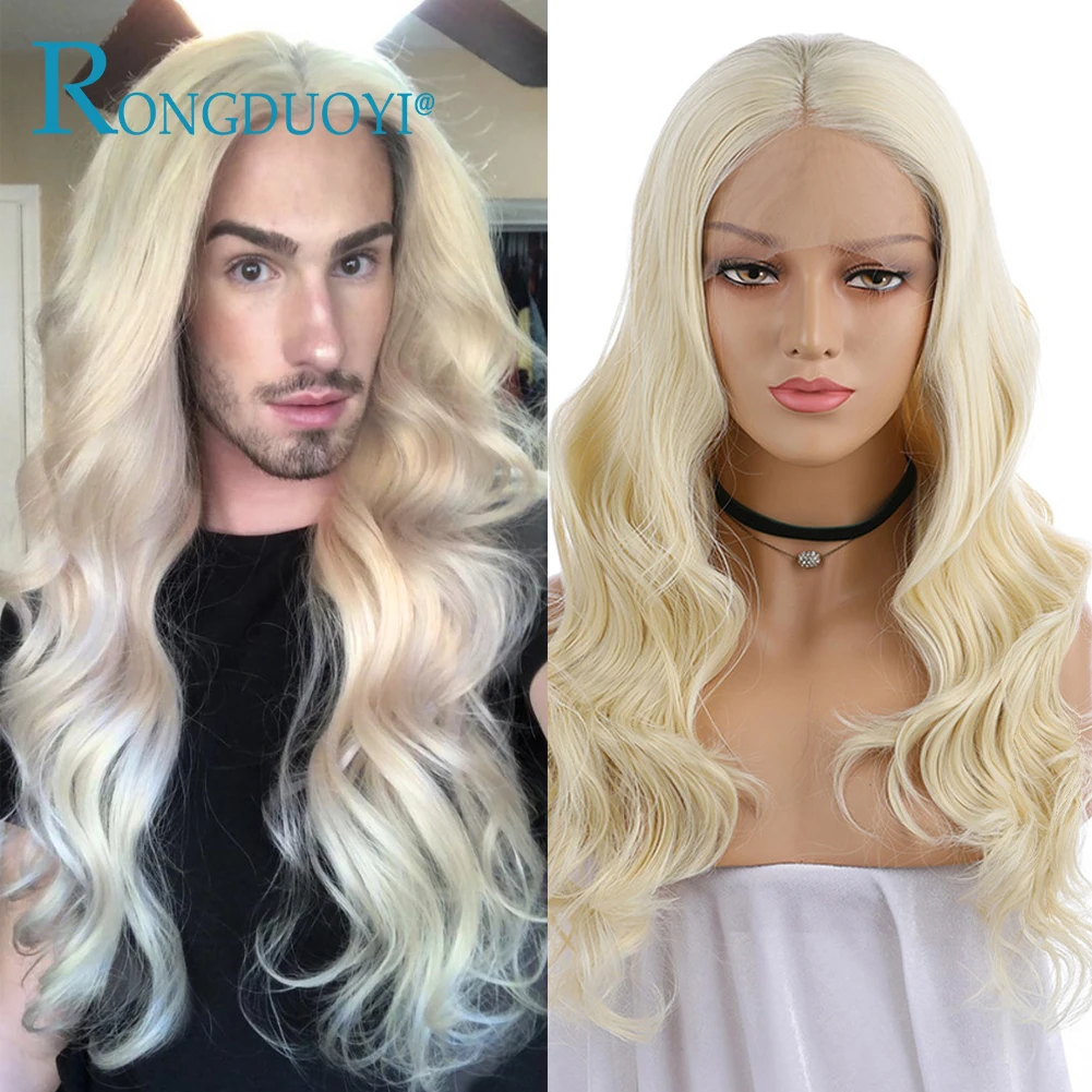 

RONGDUOYI Glueless Synthetic Lace Wigs Blonde Body Wave Wigs For Black Women 가발Cosplay Daily High Temperature Fiber Wigs