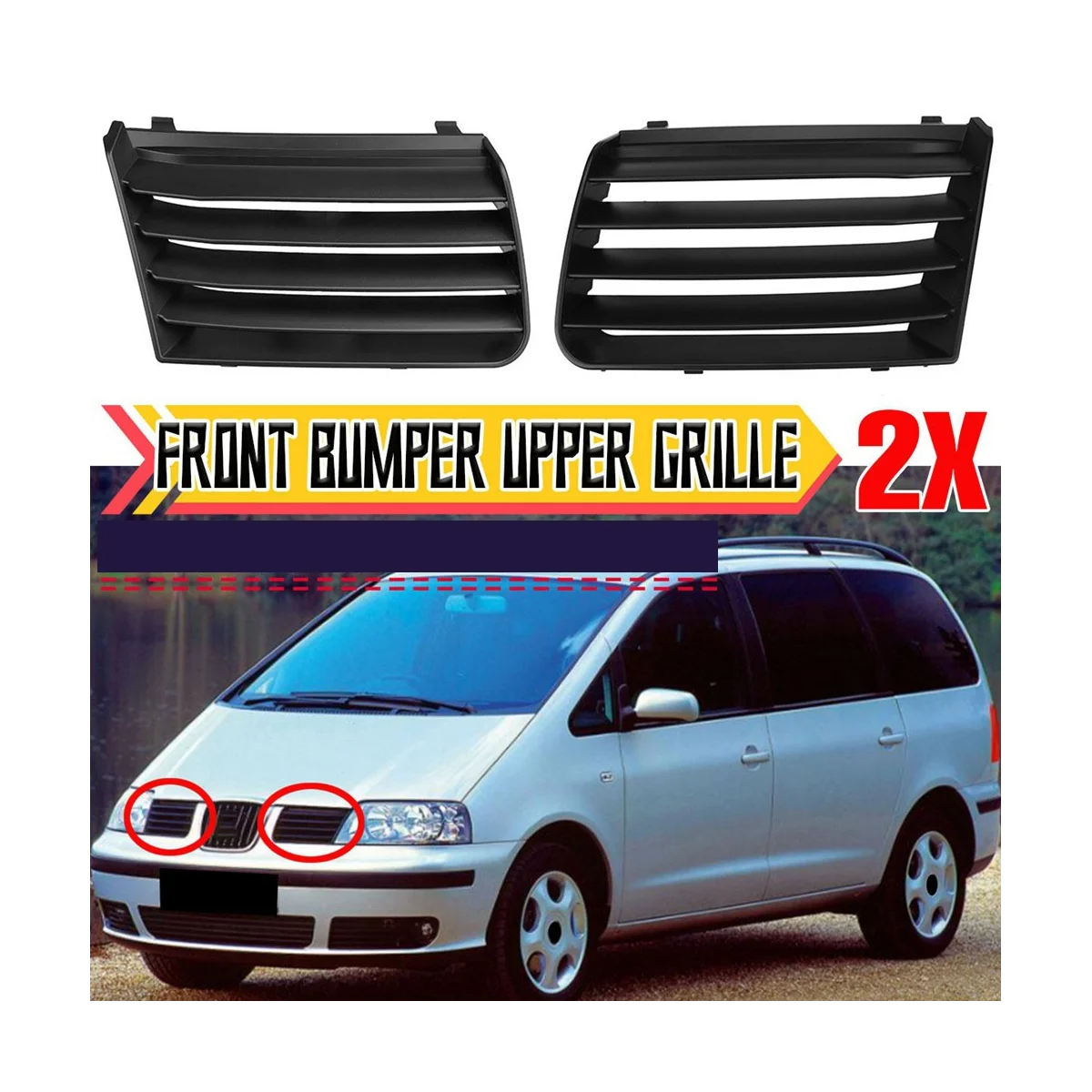 Right Front Bumper Grille For SEAT Alhambra 7M 2000-2010 - Genuine Style Grid Trim