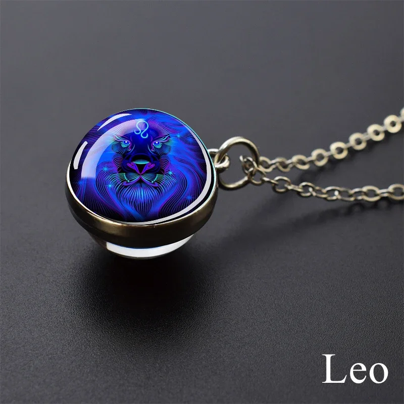 Collana Constellation Con Ciondolo Zodiacale In Vetro E Gemme - Regalo Per Donna, 12 Segni, Catena 50+5cm