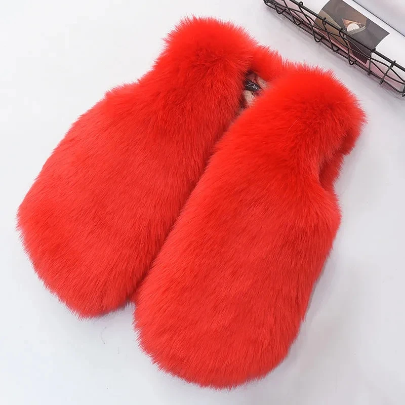 Winter Autumn Plush Outerwear Girl Vest Baby Sleeveless Jacket Fashionable Children's Vest Imitation Fur Baby Girl Waistcoat