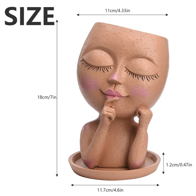 Lányok Arc Fej Virág Ültetvényes Alsó Tálca Zamatos Növényi Edény Virágpot Figurák Kerti Dekoráció Asztali Dísz - Image 6