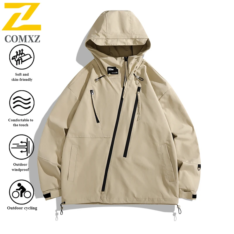 EEiAO Jacket Couple's Outdoor Windproof Waterproof Lightweight Hooded Coat for Hiking Camping Fishing Durable Loose Sportswear