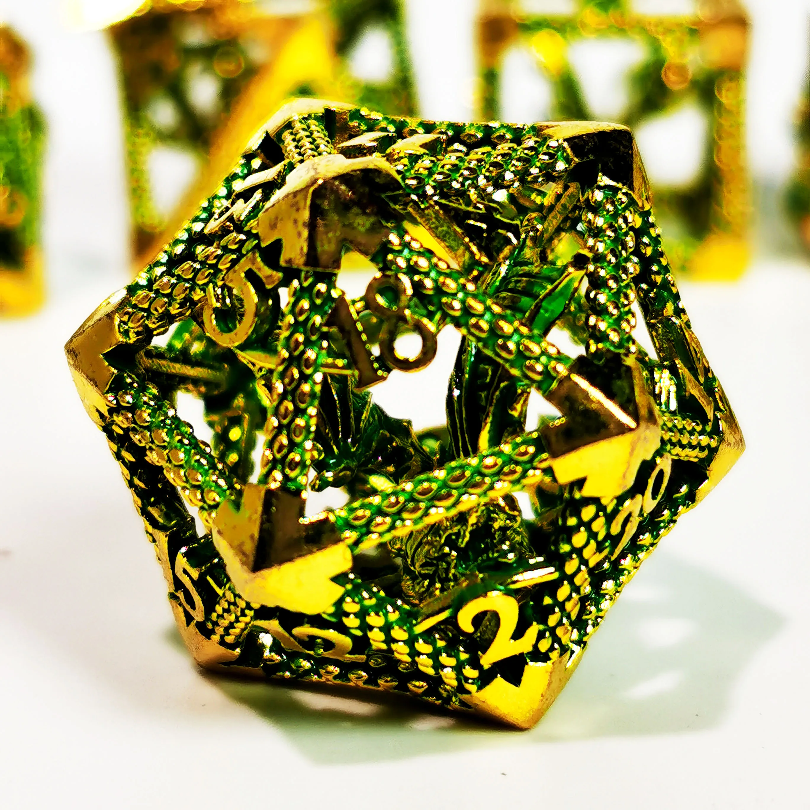 DnD Metal Dice Set - Dragon Hollow Design 7pc Green Zinc Alloy Dice for D&D, Dungeons and Dragons RPG Games 5
