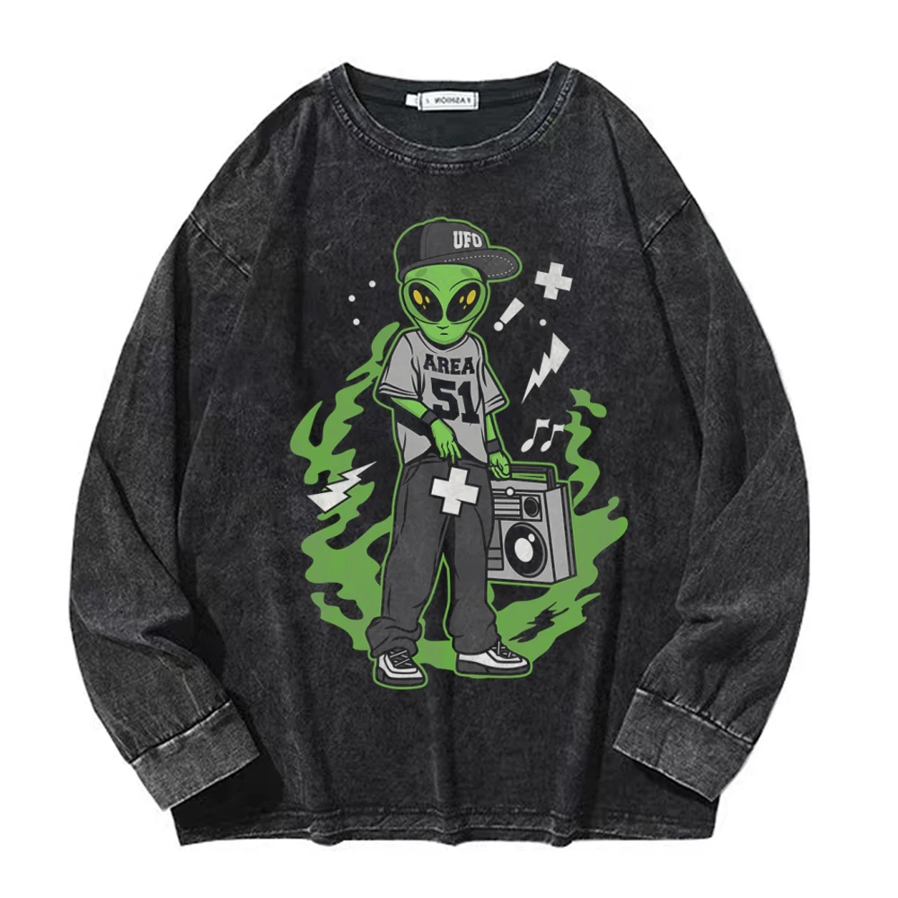 

Hip Hop Streetwear Fashion Washed T-Shirt 2023 Men Anime Graphic Printed T Shirt Long Sleeve Harajuku Cotton Black Tops Tees