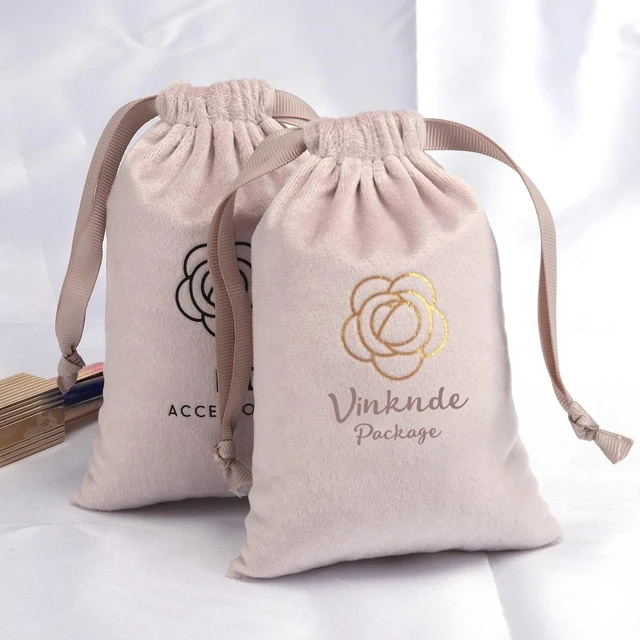 100pcs Custom Logo Jewelery Velvet Drawstring Bag Soft Champagne Velvet Suede Pouches Packaging for Wedding Party Gift Organizer 1