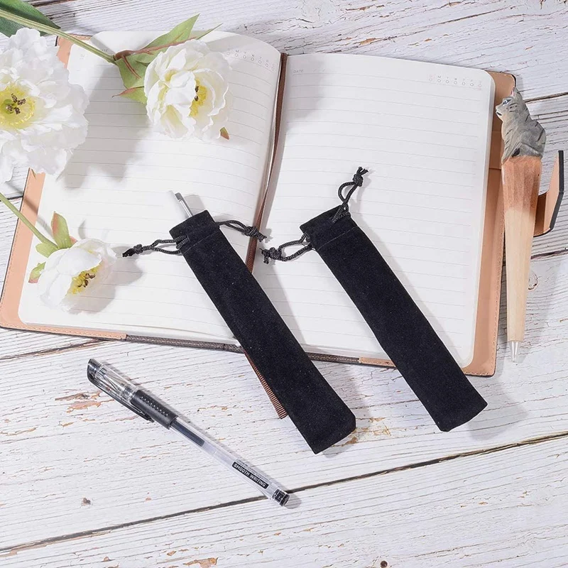 200 Pcs Black Velvet Pen Pouch Sleeve Holder Single Pen Bag Case Pencil Bag 6