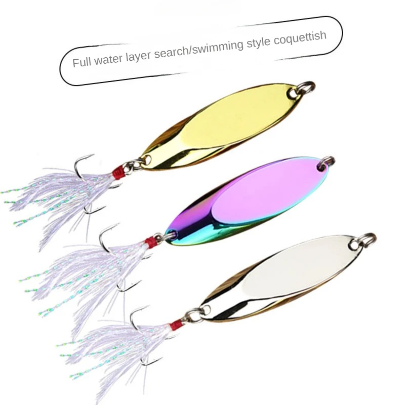 

ALASICKA 5-42g Metal Spoon Lure Sharp Treble Hook Feather Hard Baits Sequins Artificial Bait Freshwater Spinner Fishing Tackle