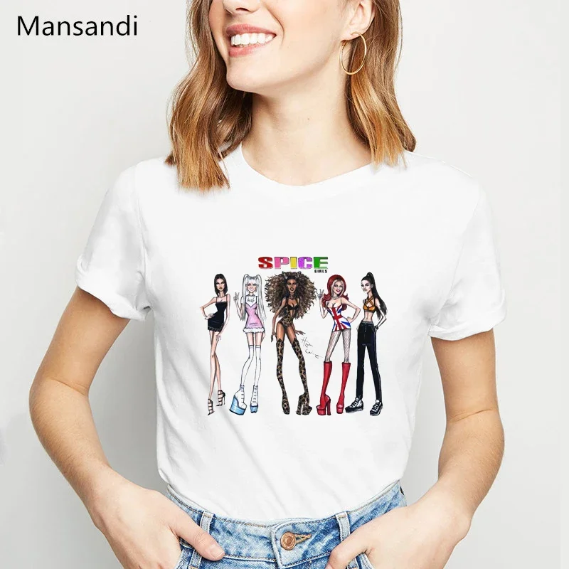 Spice Girls Womens T Shirts Summer 2024 White Tshirt Femme Harajuku Shirt Camisetas Mujer Female T-Shirt Tops 4