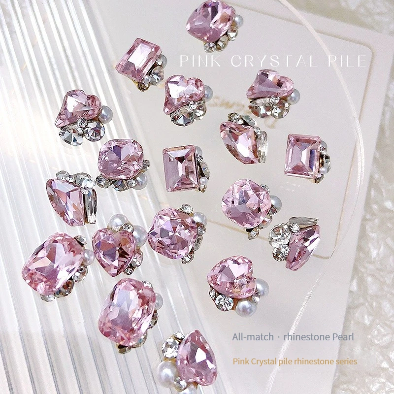 PinkHighQualityZirconNailArtCharmsLuxuryFlowerHeartJewelryForNailArtSupplies