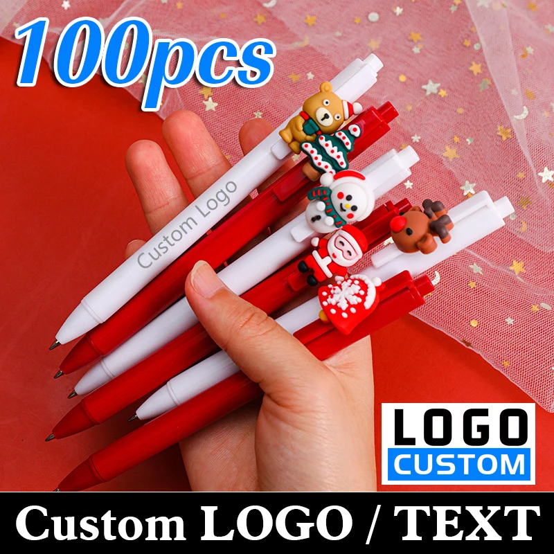 100pcs Christmas Gift Pen Custom Logo Neutral Signature Pen Lettering Engraved Name Office Stationery Ballpoint Pen Wholesale