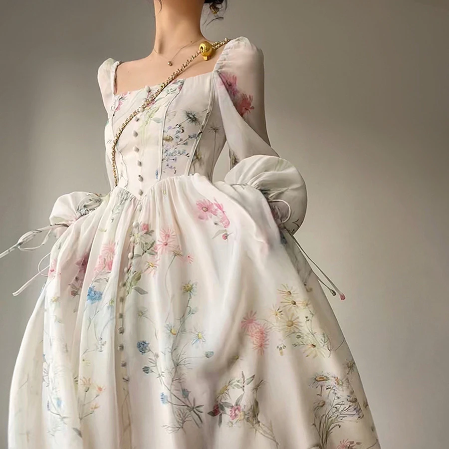 New Forest Flower Rain French Dress Lisca Di Pesce Che Dimagrisce Stampato First Love Fairy Gonna Tea Rest Gonna Lunga