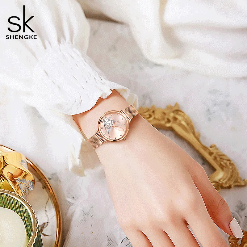 Sheengke Top Luxury Quartz Wristwatch for Women Rose Golden Stainless Steel Strap Fashion Casual Ladies Watches Reloj de mujer