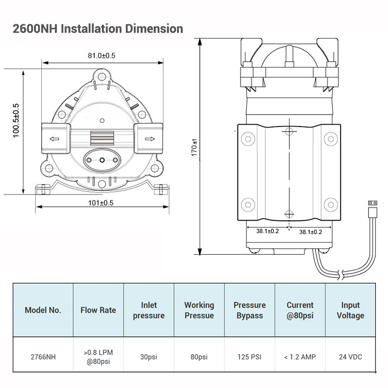 Water Filter 100gpd RO Booster Pump 2600NH For Increase Reverse Osmosis System Pressure
