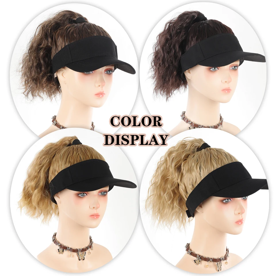 Synthetic Water Wave Ponytail Extensions wiht Hat Sun protection sports Baseball Cap All-in-one Hat Wig Adjustable size