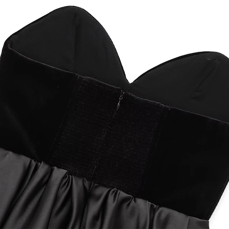 Sexy Off Shoulder Velvet Spliced Tube Top Women Black Backless Strapless Ruched A-line Tank Female 2025 Fashion Lady Party Gown