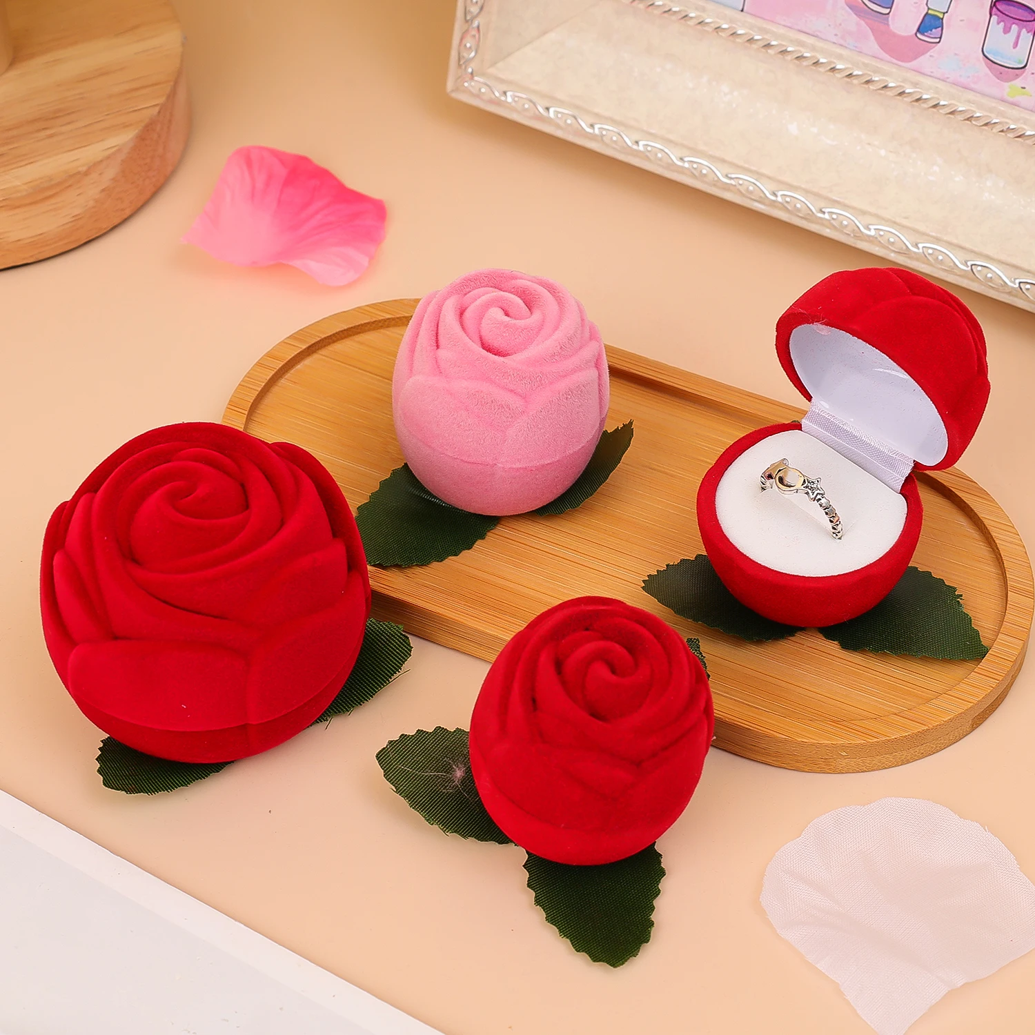 Valentine's Day Gift Rose Flower Ring Box Heart Ring Box Jewelry Box Proposal Wedding Decoration Mystery Box Valentines Gifts