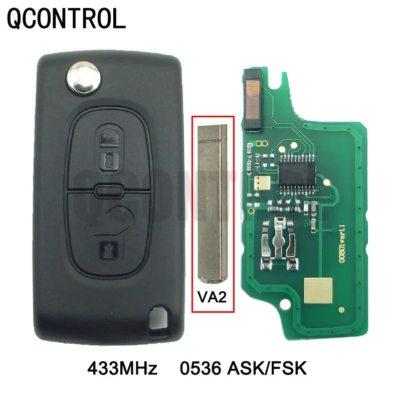 QCONTROL Car Remote Key 433MHz Fits for CITROEN C2 C3 C4 C5(CE0536 ASK/FSK, 2 Buttons VA2) Berlingo Picasso ID6