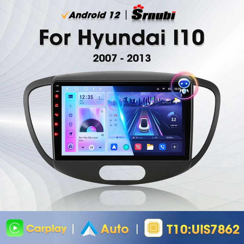 SXAUTO Android 14 Autoradio Per Hyundai I10 (2007-2013) GPS Navigation - Senza fili Carplay Android Auto - Telecamera - DAB Volante Split-Screen Dual-Band WIFI DSP Bluetooth5.0-2 Din 9 Pollici