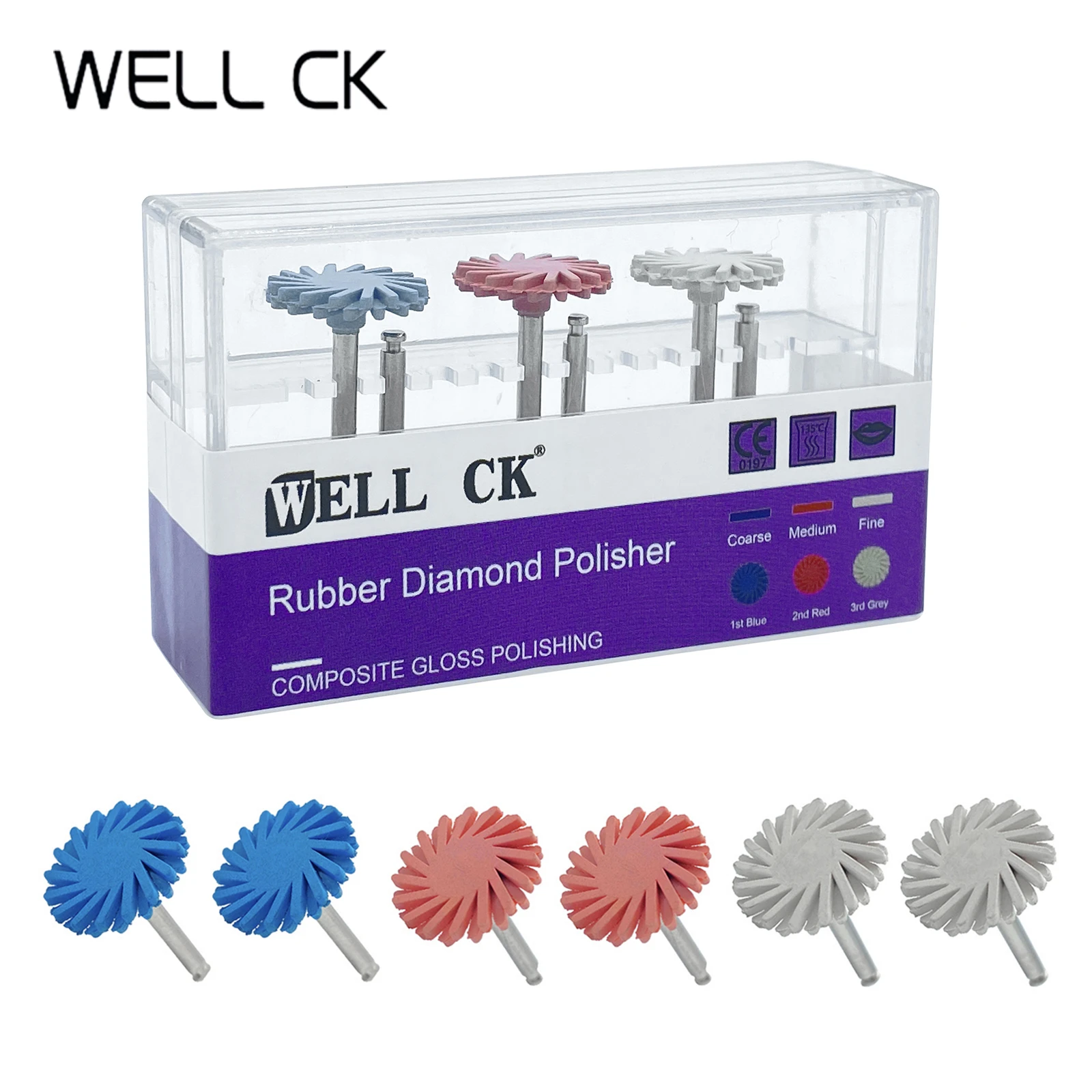 Brocas Polidoras Dentais 6 Tamanhos, Haste De Borracha 2.35mm