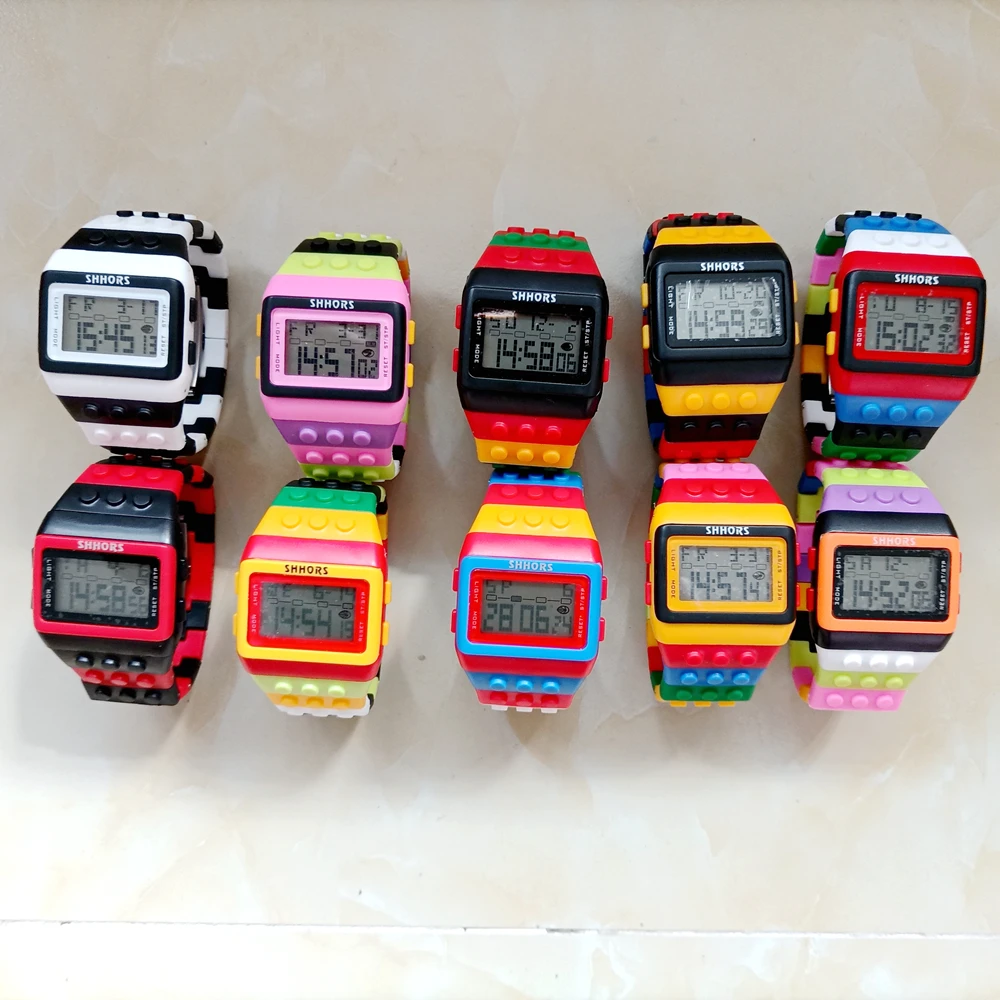 Unisex Rainbow Mens Women Plastic Big Digital Watch Multi-Function Light Up Students Waterproof Alarm DIY Bracelet Watches Clock women watches electronic watch
