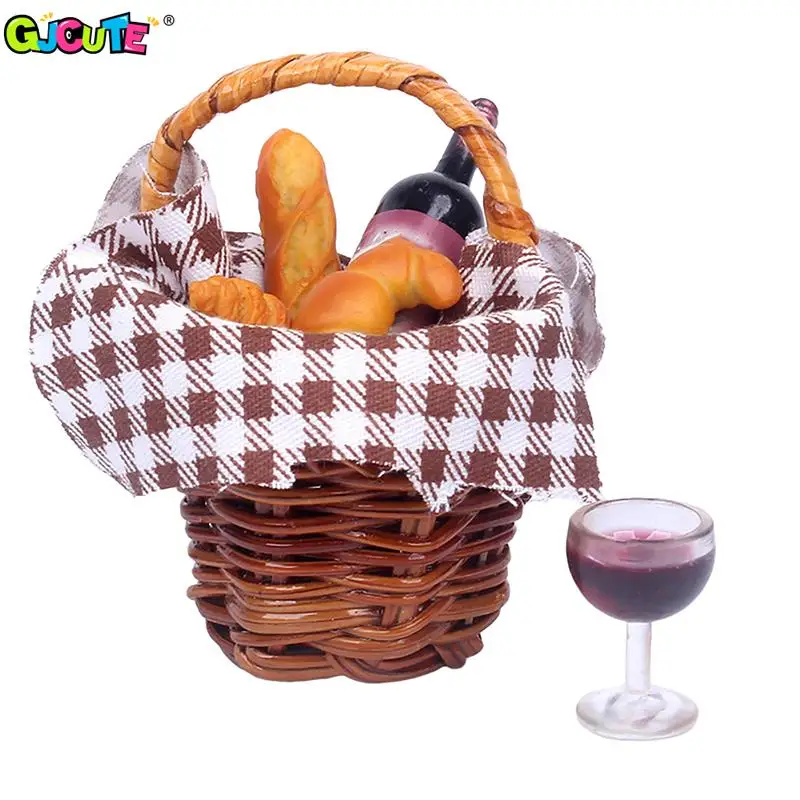 1Set Dollhouse Miniature Fabric Honey Bread Picnic Basket Kitchen Model Camping Scene Decor Toy Doll House Accessories 2