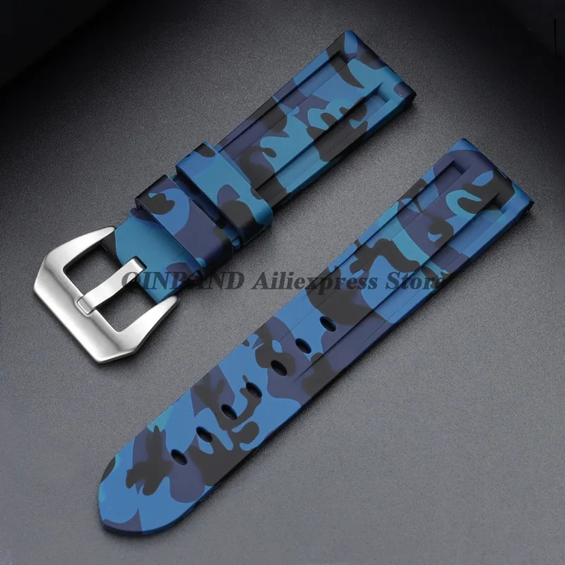 Camouflage Blue-Black-Grey Soft Silicone Watchband Replacement Strap