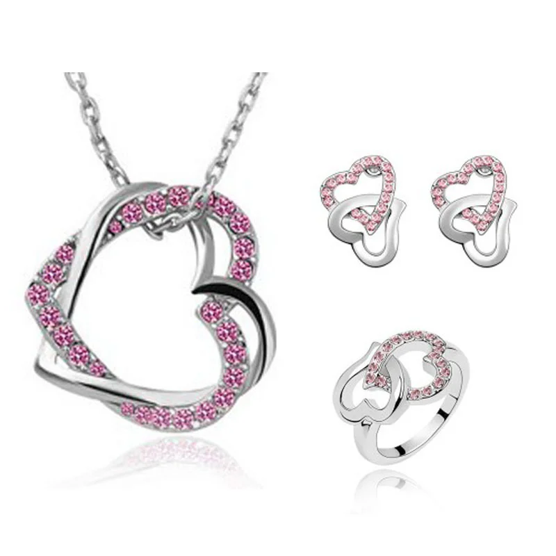 2021 Luxury Simple Big Small Hollow Double Heart-shaped Necklace Exquisite Crystal Zircon Pendant Chain Women's Wedding Jewelry 