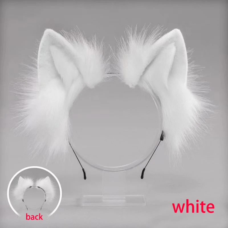 White Plush Fox Ears Headband White Soft Plush Cat Ear Cosplay Anime Ear Hairband Handmade Cat Ear Head Band hair accessories hair bands hair band cosplay accessories cosplay headpiece