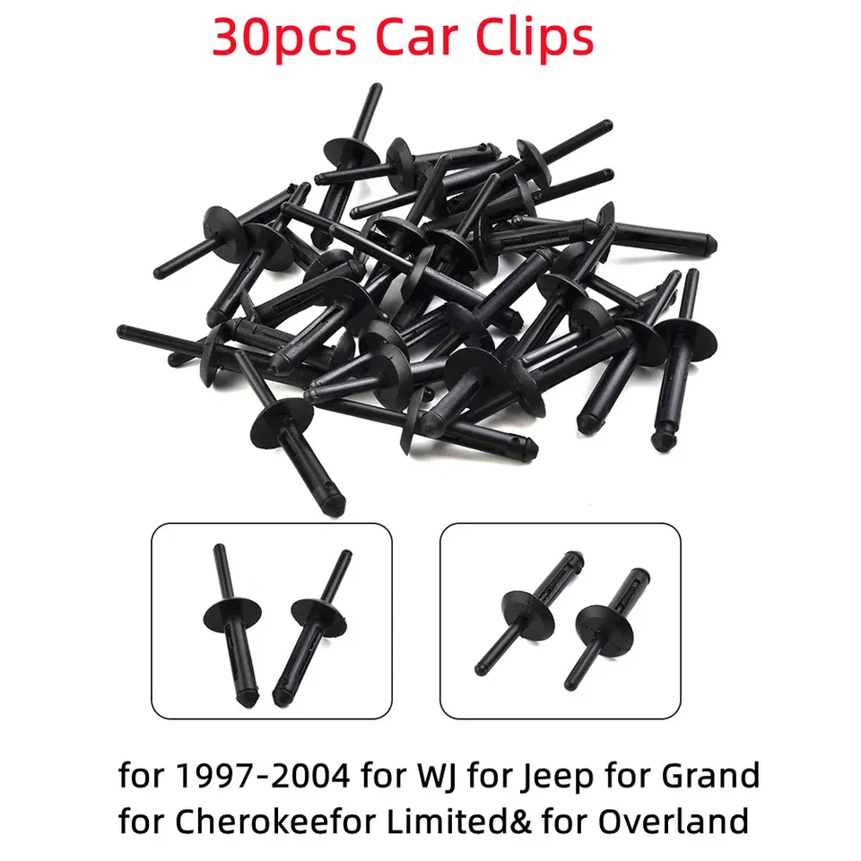 50 Rivets Nylon Pour Jeep Cherokee - Panneau à Bascule Extérieur, Noir/gris, Neufs