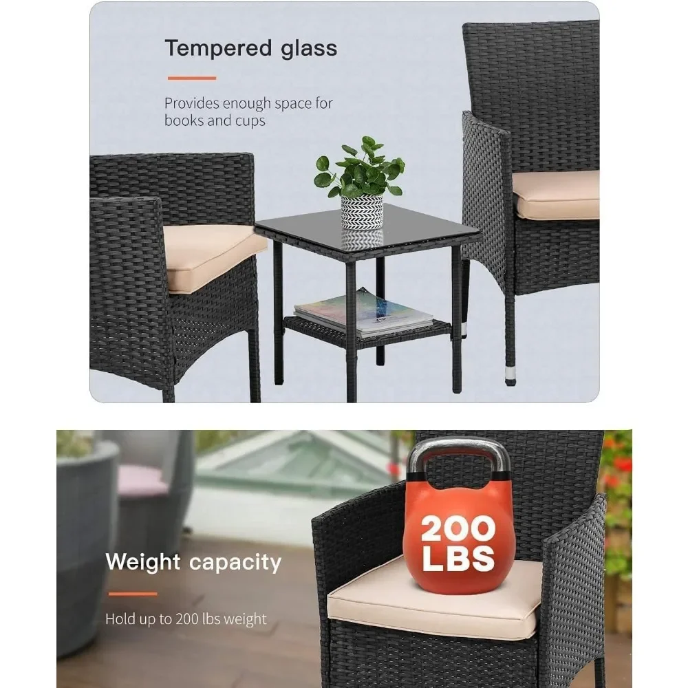 Outdoor Wicker Bistro Rattan Chair Conversation Sets Coffee Table Yard Backyard Lawn Porch Poolside Balcony outdoor bistro set outdoor table and chair set