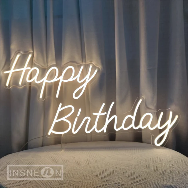 Happy Birthday Neon Sign LED Birthday Party Wall Decor ตกแต่งห้อง LED Light ป้ายนีออนไฟโคมไฟตกแต่งบ้าน USB-powered 1