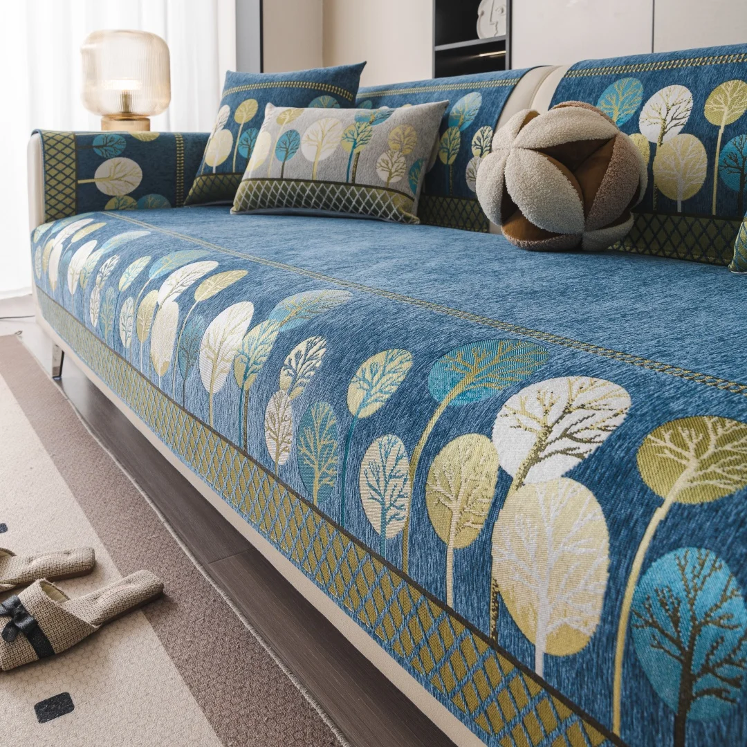 Boho Full Moon Tree Jacquard Chenille Sofa Cover Image 8
