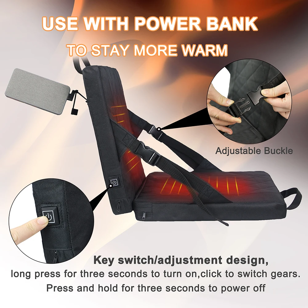 Portable Heated Bleacher Cushion - Usb Black 3-level Adjustment - Cordless  Rechargeable Stadium Seat