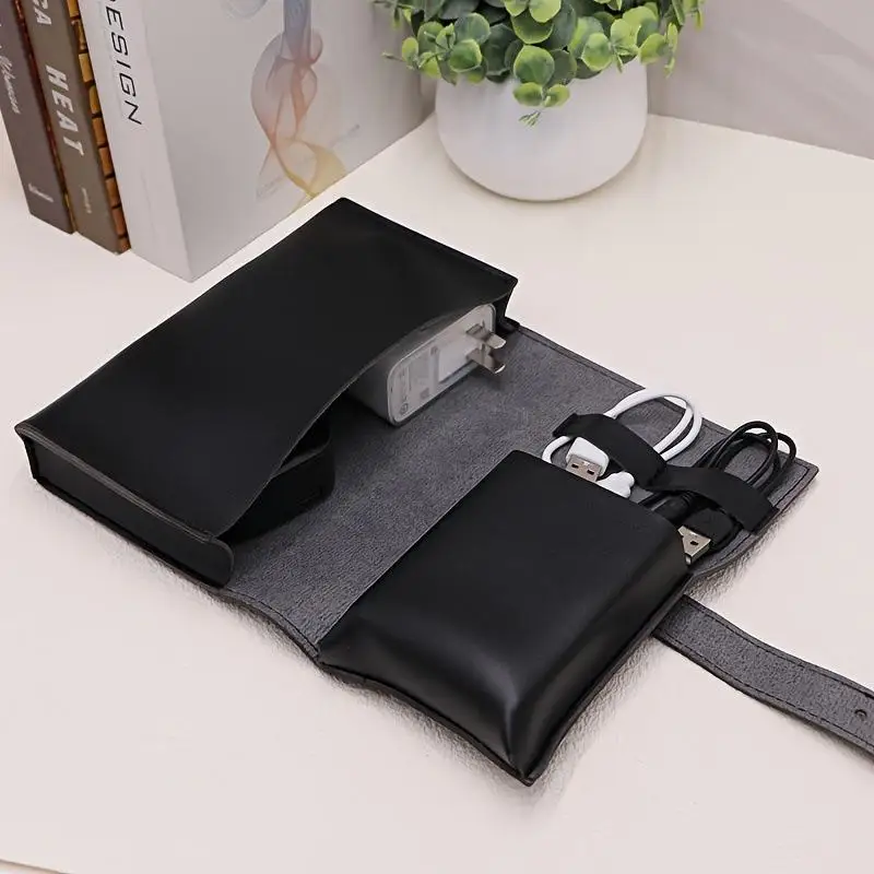 1PC PU Leather Multi-Compartment Organizer Portable Tech School Accessories Case Cables Chargers Pens Travel Storage Pouch