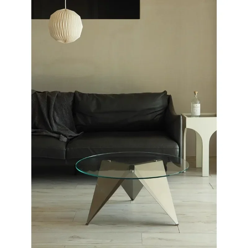 Metal stainless steel glass round simple coffee table