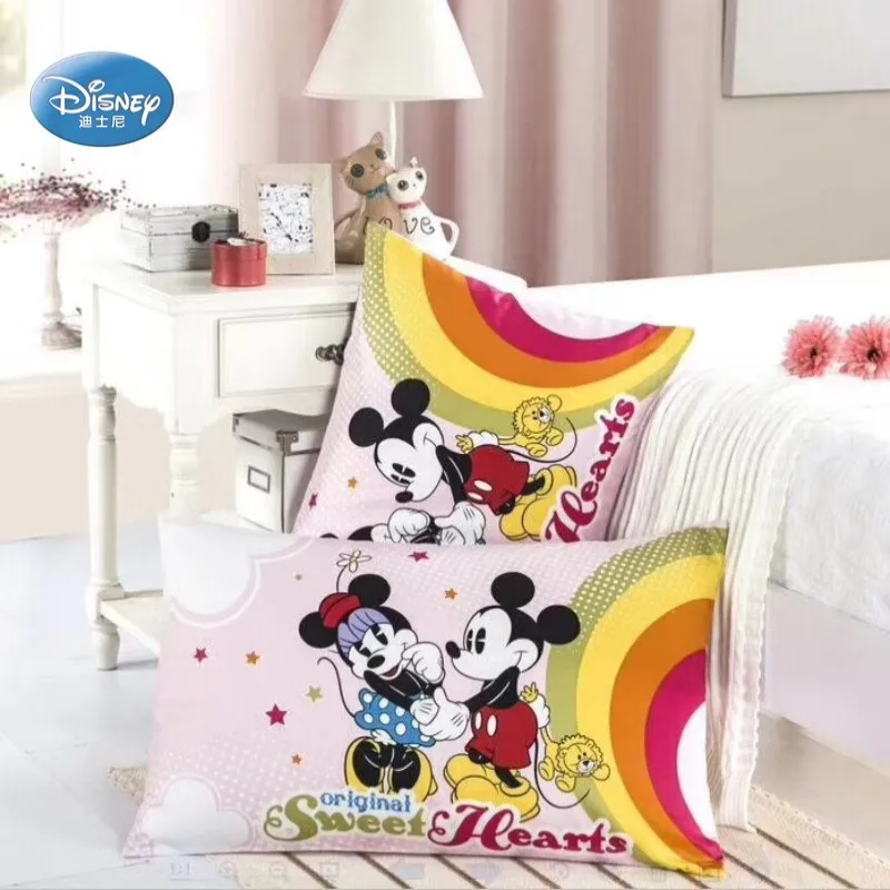 Disney-fundas de almohada 100% de algodón, cubierta de almohada decorativa de Minnie, Mickey Mouse, Princesa, sirena, pareja, 48x74cm, 2 uds.