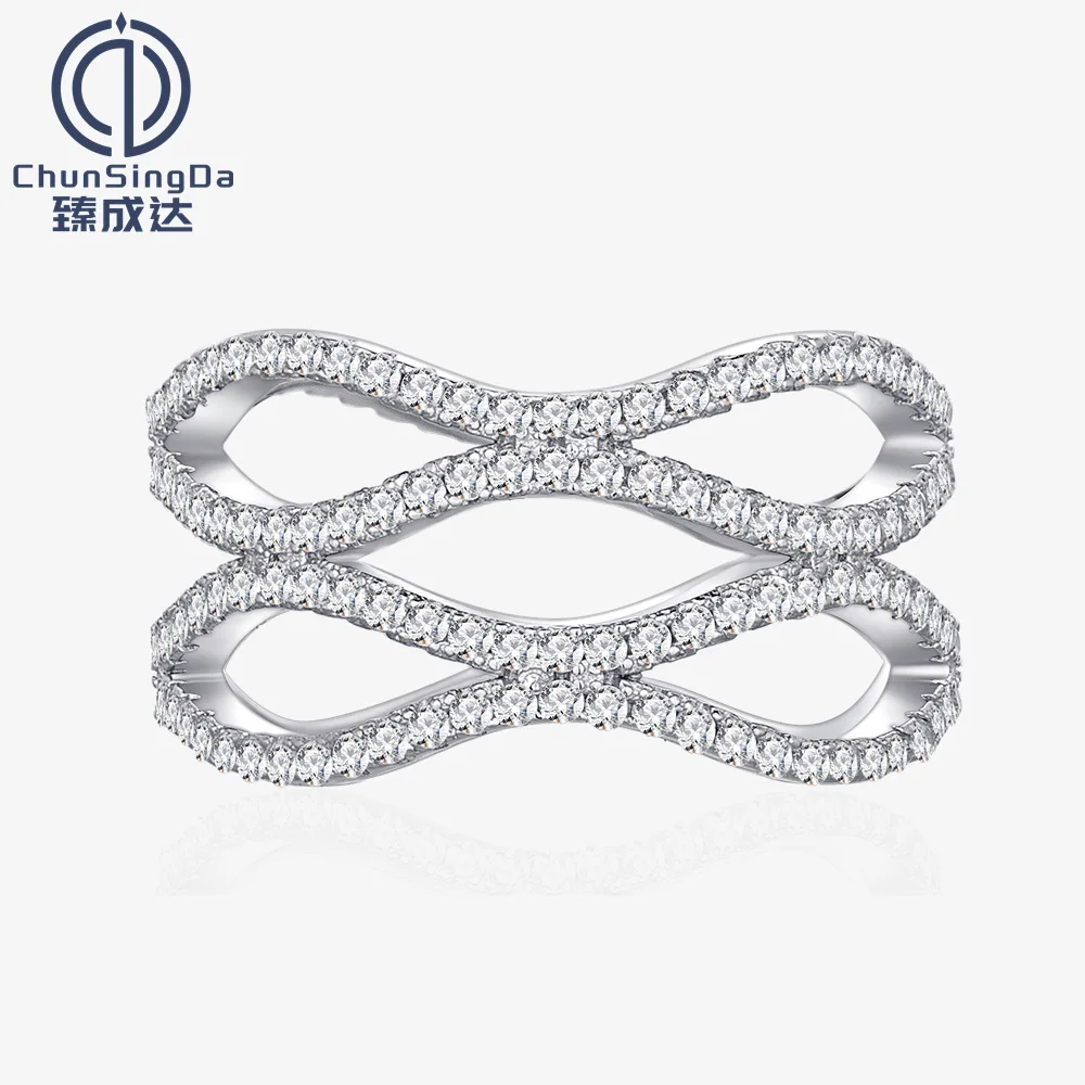 

Water flow pattern line slightly inlaid with full diamond S925 sterling silver ring, female European and American jewelry