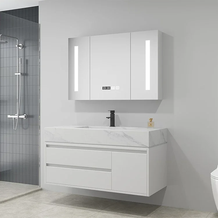 Waterproof Washroom Furniture small Modern white Mount Floating Bathroom Storage Vanity Cabinets Sets With Sink Basin