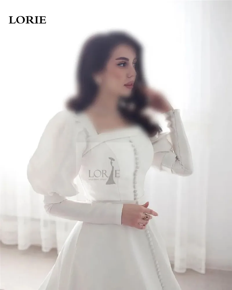 LORIE Ivory Satin Wedding Dresses A Line Long Sleeve Square Neck Bride Dress Elegant Classic Modest Bride Wedding Gowns 5
