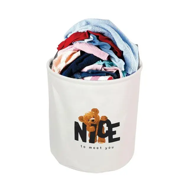 Nagy Kapacitású Mosodai Kosár Fogantyúkkal, Medve Mintával Összecsukható Tároló Doboz Vízálló - Image 2