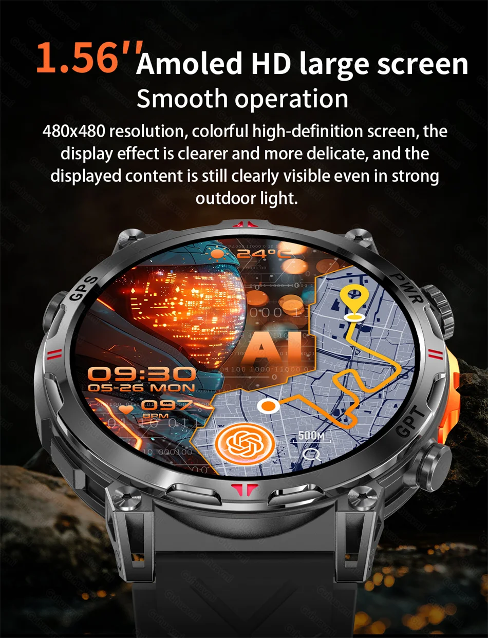 Smart Watches 1.56" AMOLED Screen GPS Fitness Tracking Compass 3ATM 650Mah Call 100+ Sports Smartwatch AI GPT For Android iOS