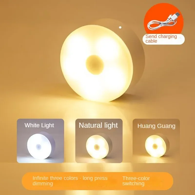 

LED Induction Night Light USB Rechargeable Round Light Suitable for Bedroom Kitchen Stairs Corridor Wardrobe Cabinet Light