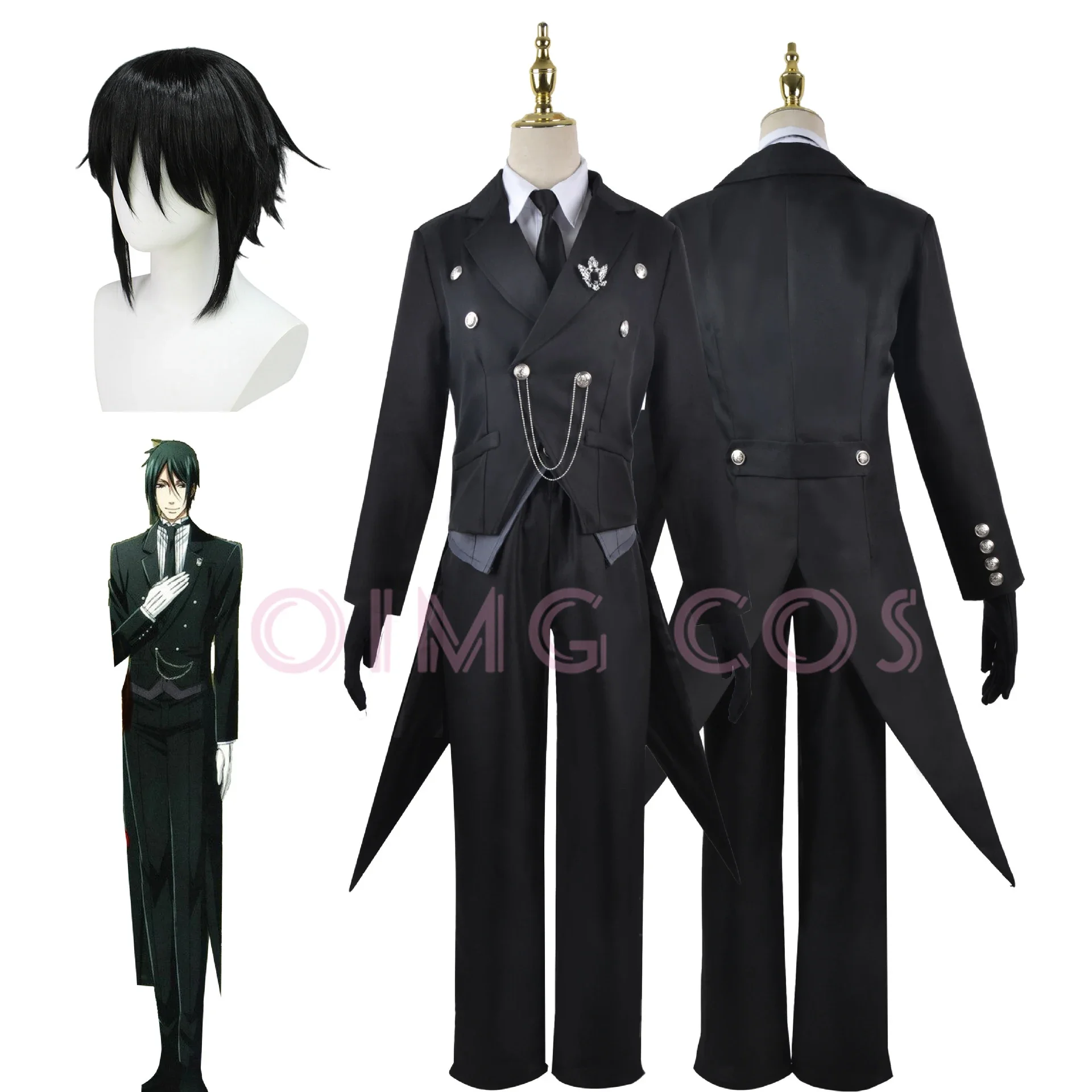 Cosplay Costume Sebastian Michaelis Black Butler Adult Carnival Uniform Wig Anime Halloween Party