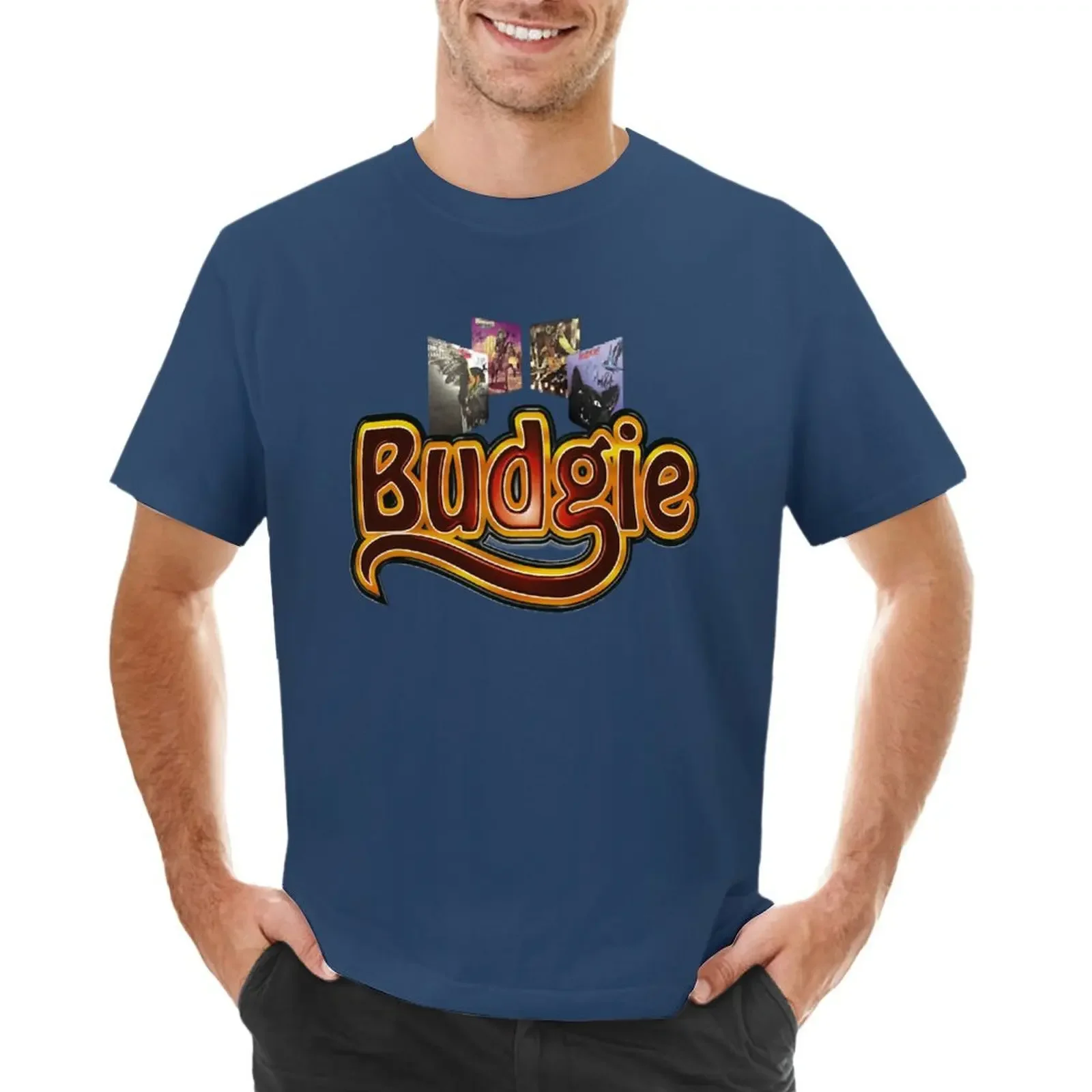 

Футболка с изображением коричневой гитары Budgie группы funnys таможенная печать животных для мальчиков мужские футболки