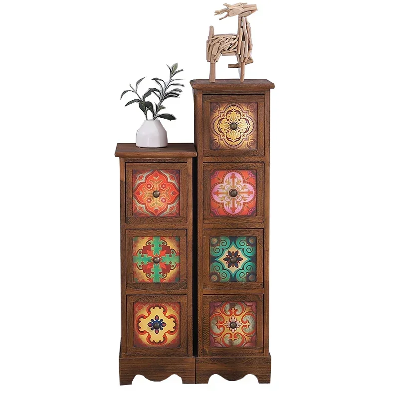 Multi-storey Locker Living Room Retro Storage Cabinet American Bedside Table Bedroom Wide Cabinet Nightstand Home Furniture