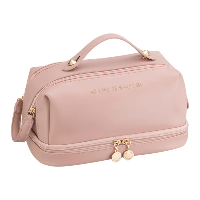 Large Capacity Travel Cosmetic Bag Portable Leather Cosmetic Bag Women Bathroom Wash Bag Multifunctional Toiletry Kit