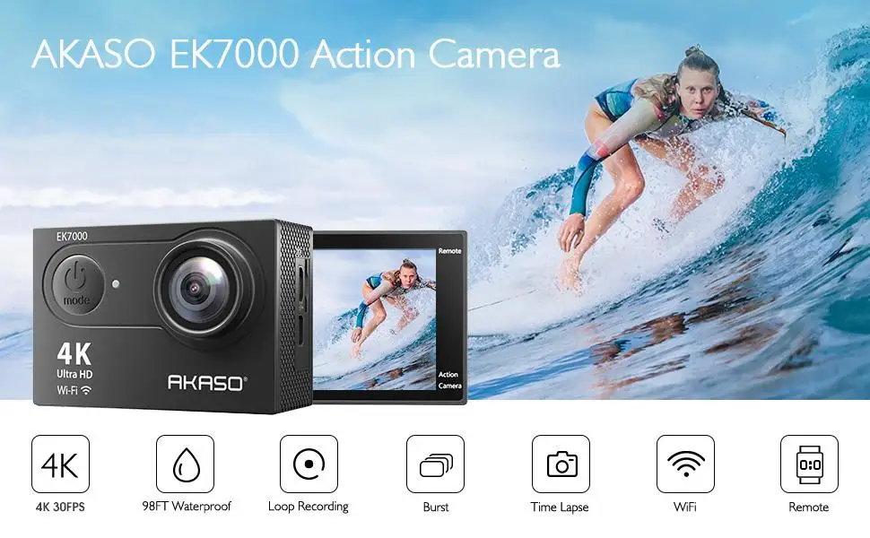 AKASO EK7000 Action Camera 4K30FPS Sports Camera Ultra HD Underwater Camera 170 Degree Wide Angle 98FT Waterproof Camera action camera battery life