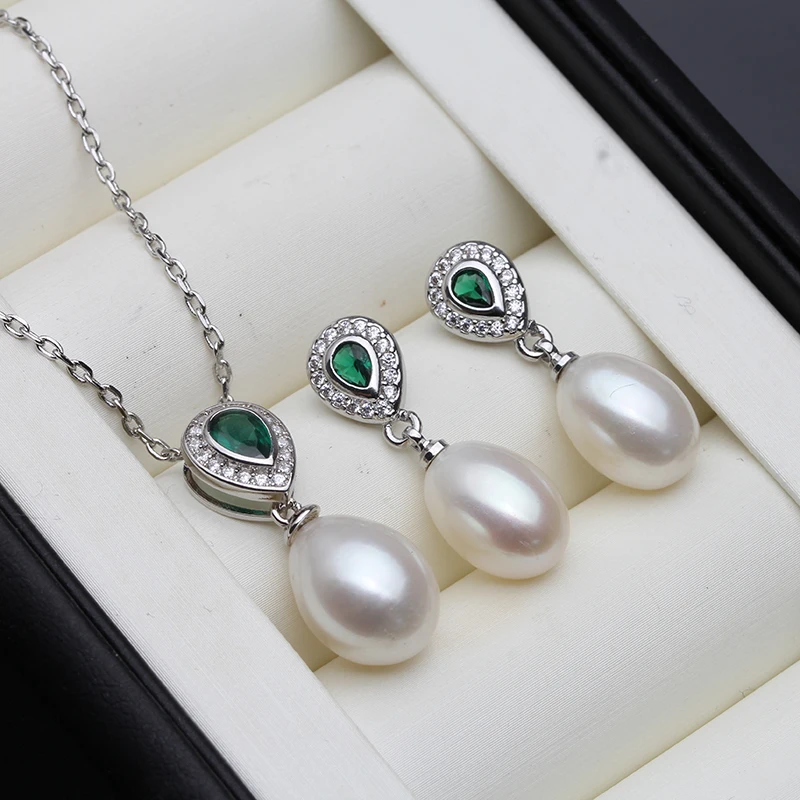 Real 925 Sterling Silver Necklace Natural Pearl Jewelry Sets For Women Bohemian Stud Earrings Sapphire Pendant